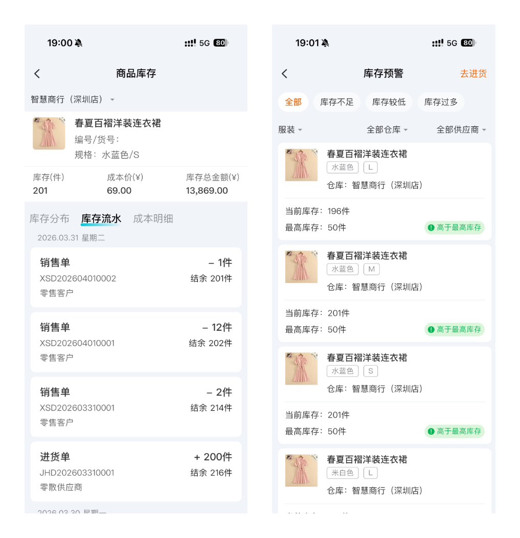 实时查看库存:按颜色尺码查看库存