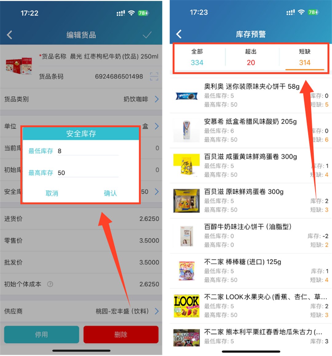 库存上下限预警