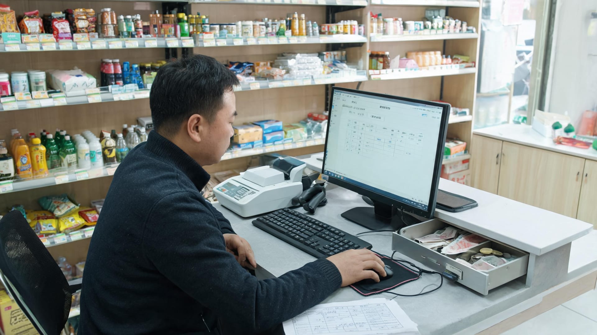 小店老板使用免费店铺记账软件核对流水欠款和库存